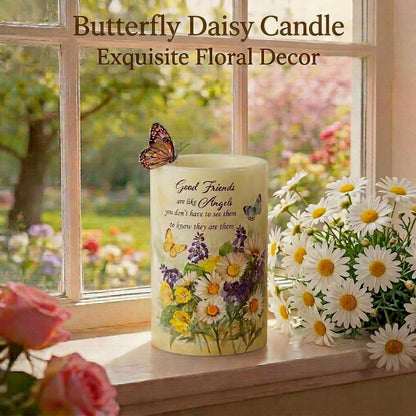 Real Wax Flameless Candles 4x6, Butterfly Daisy LED Pillar Candle with Timer, Battery Operated Flickering Candle, Spring Floral Table Decor, Romantic Home & Wedding Centerpiece, Gift for Women Mom