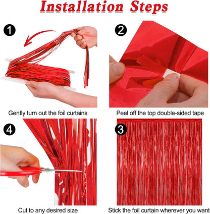 Regine Switzerland Red Curtains - 12 Pack Metallic Foil Streamers | 3.28 FT x 7.05 FT Party Backdrop Decor