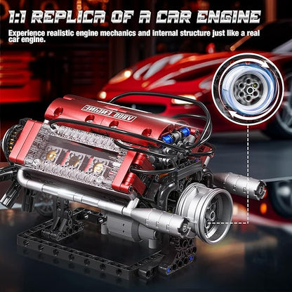 Tuajixz V8 Engine Building Blocks Sets V8 Engine Model Kit That Runs – Motorized with Moving Pistons Crankshaft &amp Rotating Fan Realistic Engine Simulation for Car Enthusiasts 588Pcs