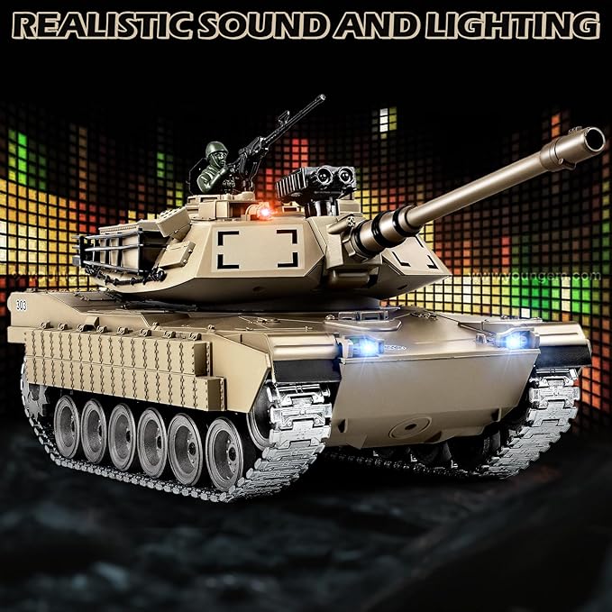 1:18 RC Tank That Shoot BBS 2.4G Metal M1A2 Abrams Remote Control Tank Model Toys Army Toy with Smoke Lights Sound and RecoilMilitary RC Vehicle for Adults and Kids 6+ Year Old