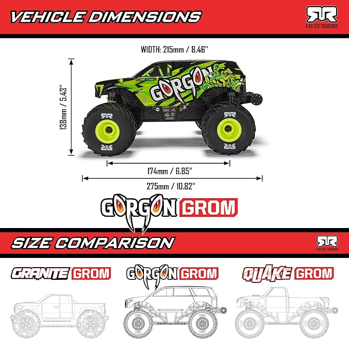 ARRMA RC Truck 1/16 Gorgon GROM 4X4 RTR Brushed Monster Truck (Battery &amp Charger Included) Bronze ARA2130T3