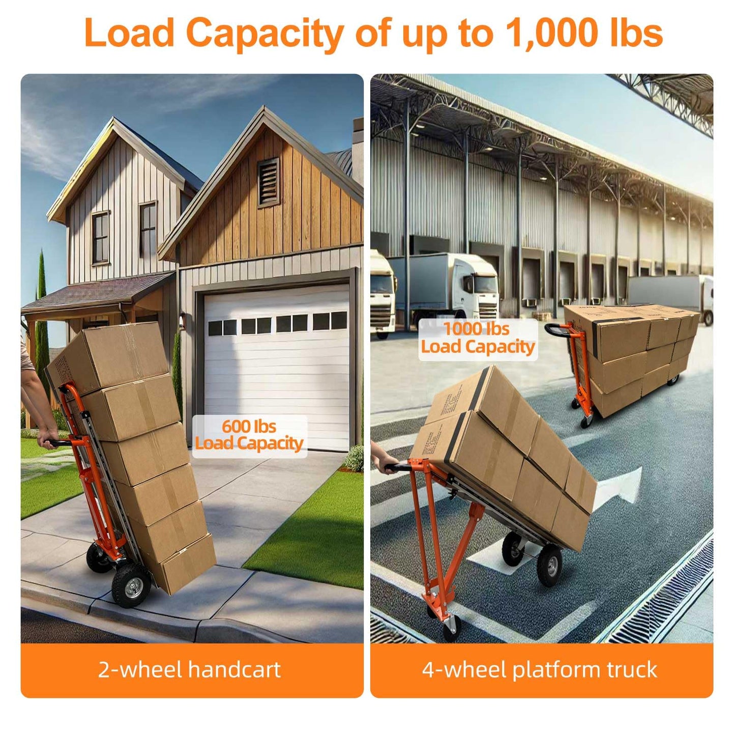 3 in 1 Heavy Duty Hand Truck, 1000 lbs Folding Dolly with 4 Pneumatic Wheels, Portable Aluminum with Telescoping Flatbed Hand Truck for Luggage, Travel, Moving, Shopping, Office Use