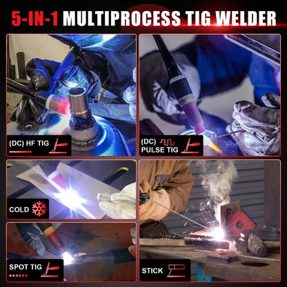 AWT TIG Welder 180Amp with DC Pulse,Cold TIG Welder with Large LED Display 5-in-1 DC HF TIG/PULSE TIG/COLD/SPOT TIG/STICK,110V/220V Dual Voltage Cold TIG Welding Machine