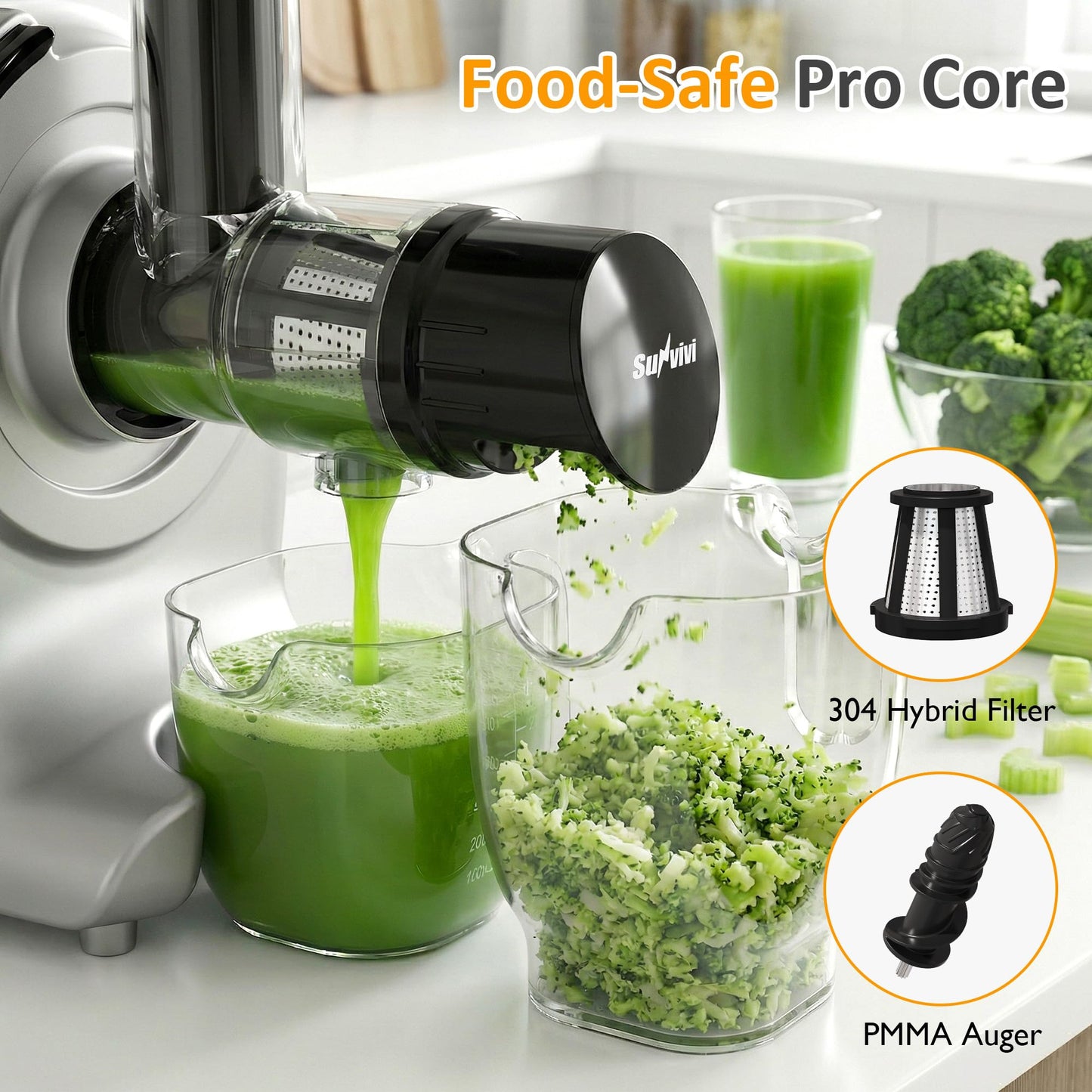 Sunvivi 4-in-1 Multifunction Stand Mixer with Fermentation, 5.3QT Electric Dough Mixer for Chinese & Western Dough, Slow Juicer, Meat Grinder, Salad Maker, LED Display & Knob Control, Stainless Steel