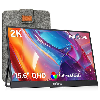 InnoView 2K Portable Monitor 15.6" QHD 100% sRGB, Built-in 180° Adjustable Stand Travel Monitor USB C Standard HDMI Ultra-Slim Portable Monitor for Laptop MacBook Phone PS5 Xbox Switch
