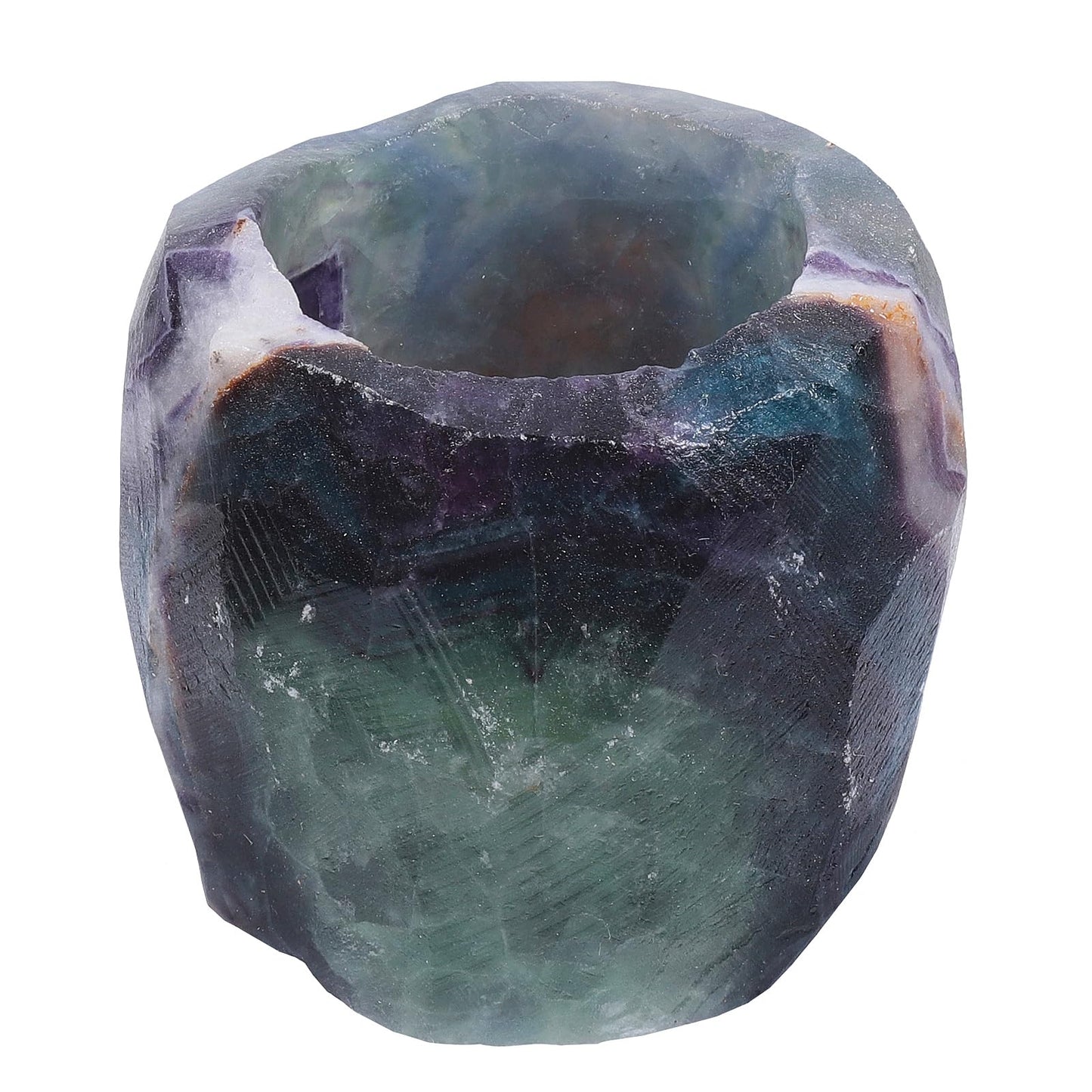 rockcloud Natural Raw Flourite Taper Tea Light Candle Holder Air Plant Holder Healing Stone Home Decoration Figurine