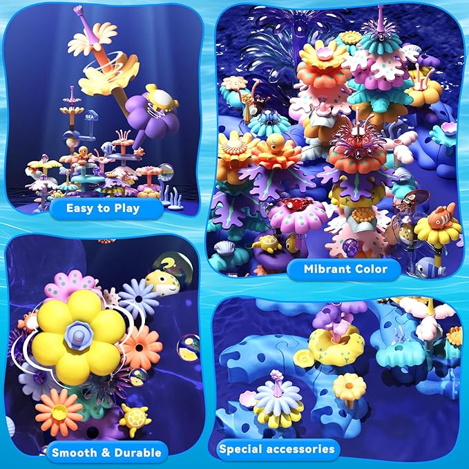 Coral Garden Flower Building Toys for for Toddlers 3-5 Year OldUpgrade DIY Building Blocks Toys for Ages 2-4 GirlsEducational STEM Christmas Birthday Gift for Kids(76PCS)