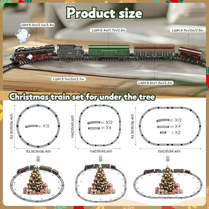 Christmas Electric Remote Control Train Set with Smoke Lights Sound Locomotive Cars and Remote Carriage 3 Smoke Outlets USB Rechargeable with Track Under Christmas Tree Gifts for Kids 3+