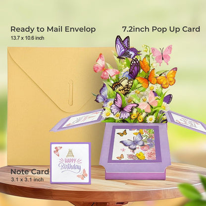 Hierein Birthday Cards for Women, Butterfly Pop Up Card Box, Happy Birthday Gifts Cards for Women, Daughter, Mom, Sister, Friend, Butterflies & Flowers Greeting Card with Blank Notecard & Envelope