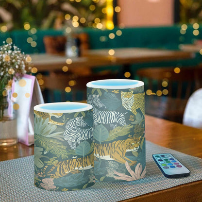panksolu Flickering Flameless Candles, Zebra Wild Animal Tiger LED Candles with Remote Timer, Battery Operated Candle for Valentine Wedding Halloween Christmas Decor - Set of 2