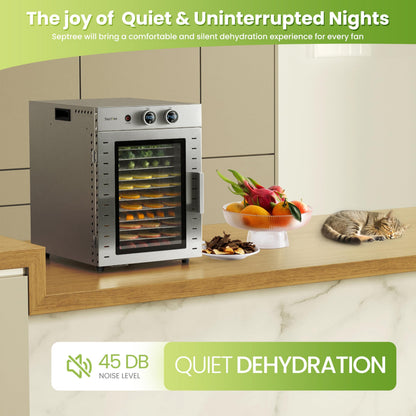 Food Dehydrators Machine with 12 Stainless Steel Trays with Timer Setting Temperature Adjusted 68 ℉ to 194 ℉ Dryer for Herb Fruit Meat Vegetables Mushroom Beef for Commercial Household Pitch Black
