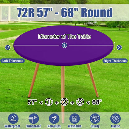 Moosfor Round Spandex Tablecloth, Elastic Fitted Waterproof Tablecloths for 57"-68" Tables, Stretch Washable Picnic Table Cover for Camping, Dining, Indoor and Outdoor, Purple