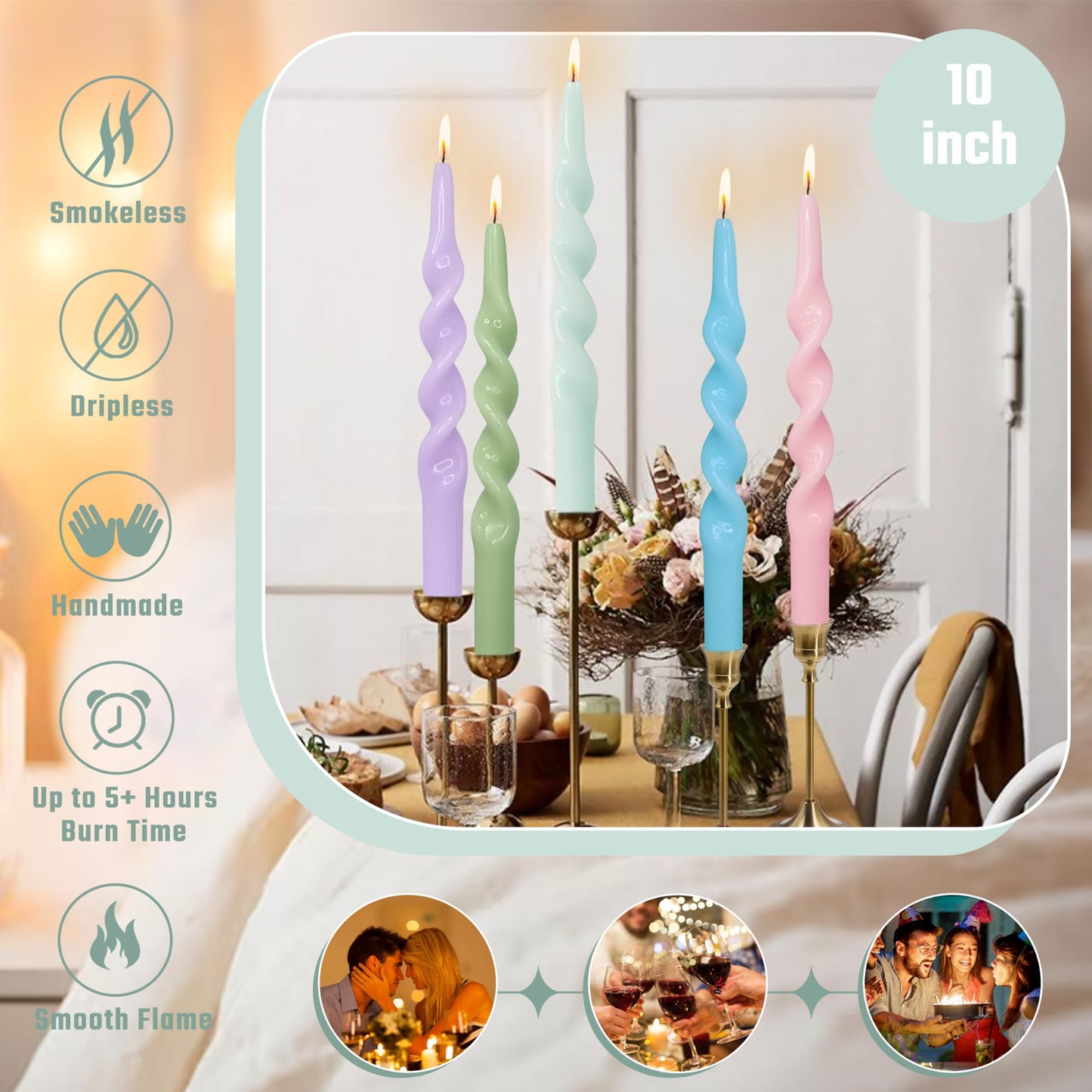 Taper Candles Blue Spiral Candlesticks 4 PCS Handmade Twisted Candle for Dinner Household Wedding Party Home Décor Candlesticks