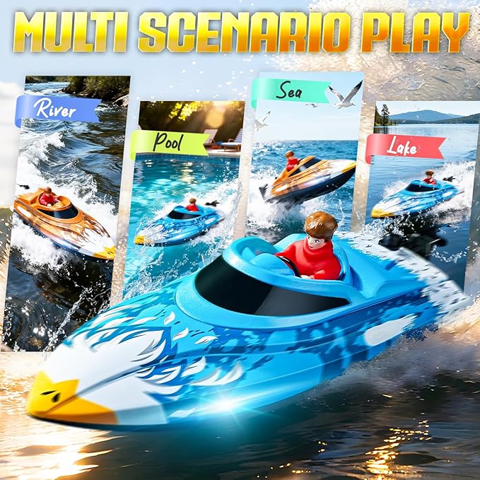 BEZGAR RC Boat 12 inch Self-Righting Remote Control Boat for Kids and Adults 25 KPH Fast RC Speed Boats with 700mAh Battery Ideal Waterproof Toy for Lakes &amp Pools - HJ822 Brown