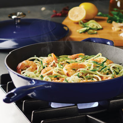 Tramontina Bestow Enameled Cast Iron Skillet with Lid, 12-inch Frying Pan, Blue