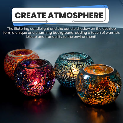 ELEGANTZ Tealight Candle Holder Centerpiece Table Decorations Luxury Mosaic Glass Candle Holder Dining Table Centerpiece Decor Elegant and Modern Tea Lights - Set of 2