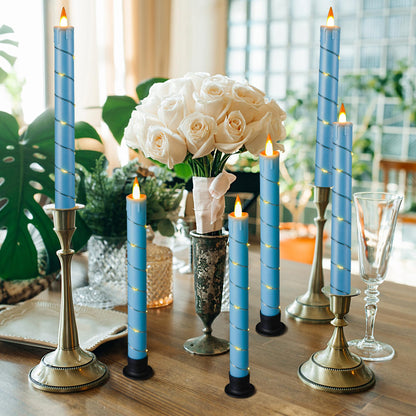 3 Pack Blue Dripping Wax Flameless Candles, Realistic Dynamic Flame LED Taper Candles with Surrounding Fairy String Lights, Remote Control Battery Operated Candles for Home Wedding Holiday Decor