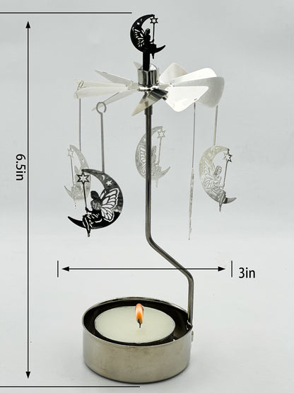 Rotary Candle Holder Spinning Candleholder Metal Small Gift (Moon+Elf)