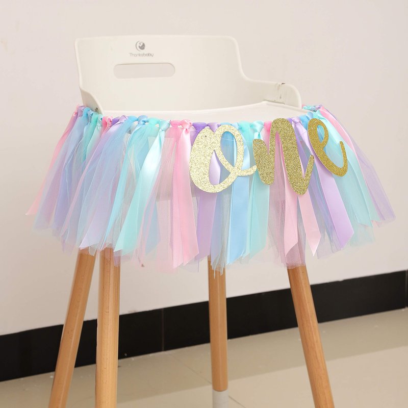 WAOUH Baby Girl Banner for 1st Birthday - Highchair Banner for First Birthday Decoration, Cake Smash Photo Prop, Tulle Garland Banner (light Aqua and Light Blue)