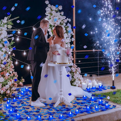 Coume 6000 Pieces Artificial Rose Petal 72 Pieces LED Tealights Candle, Romantic Decorations Special Night Rose Petal Heart Candle for Valentines Wedding Anniversary Proposal Decor(Cute Blue Light)