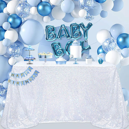 B-COOL Silver Sequin Tablecloth Fabric Parties: Laser Glitter Birthday Table Cloth Sparkly Iridescent Shimmer Rectangle 90x156 Inches Cloths Decorations for Party Supplies Event Wedding Decor