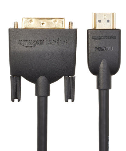 Amazon Basics HDMI-A to DVI (Male) Adapter Cable, Bi-Directional 1080P, Gold-Plated, 3 ft/0.9 m, Single Pack, Black
