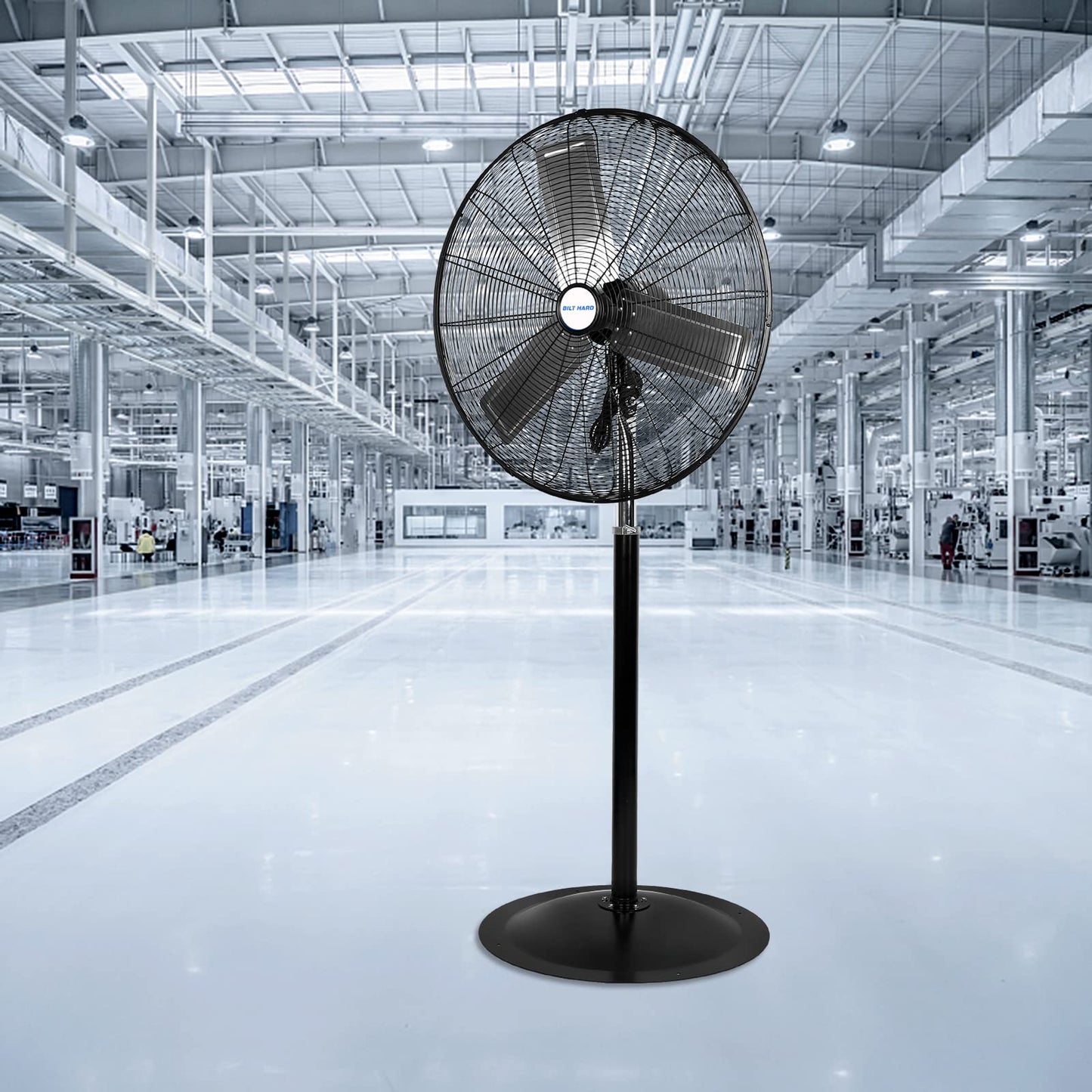 BILT HARD 6450 CFM 24" High Velocity Pedestal Oscillating Fan, 3-Speed Adjustable Height Industrial Floor Fan with Aluminum Blades, Metal Shop Fan for Commercial, and Garage