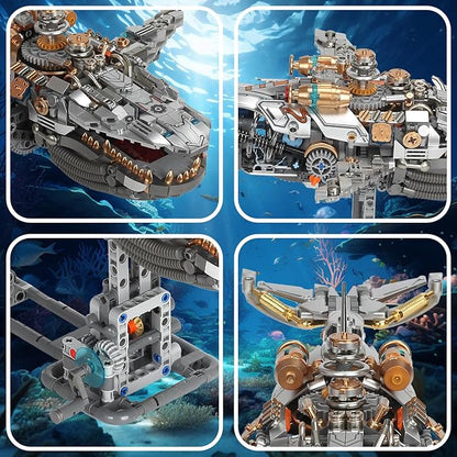 Creative 1388PCS Mechanical Whale Building Blocks Ideals Sea Animal Marine Organism with Light Model Building Blocks Bricks STEM Sensory Toy Gift for 12+ Boys Girls Kids or Adults