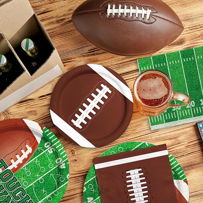 Football Party Supplies Kit Serve 50Includes Touchdown Dinner Plates Dessert Plates and Napkins for Football Birthday Party Football Game Day Tailgate Party Decorations
