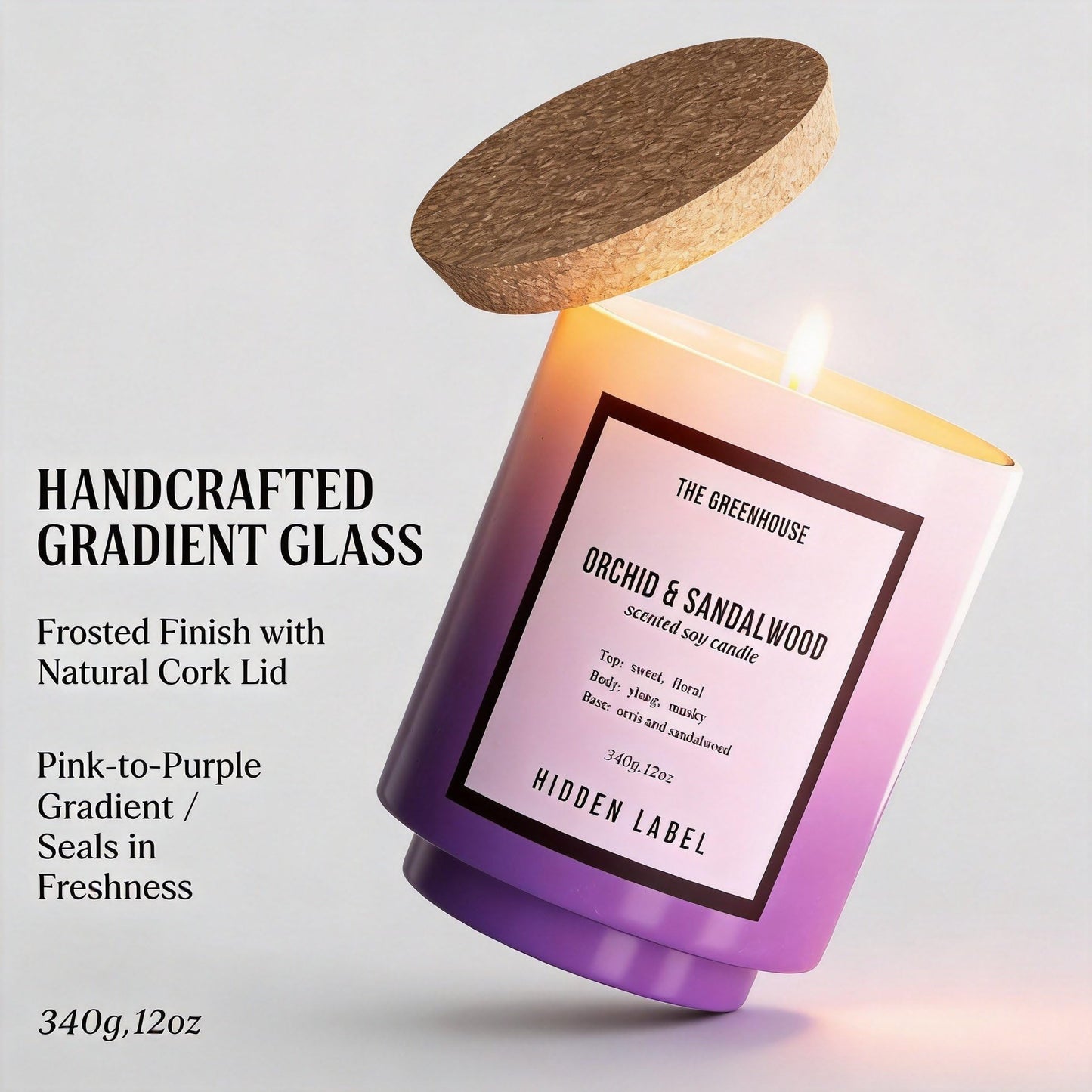 Hidden Label Orchid & Sandalwood Candle, 12oz Natural Soy Wax Non Toxic, 75H Long Lasting Aromatherapy Candle, Essential Oil Jar Candles for Home Scented, Pretty Stress Relief Meditation Gift for Her