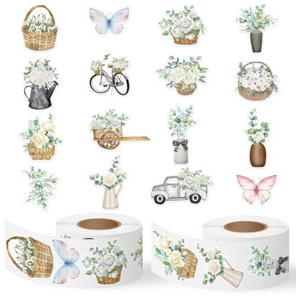 CNhoqc Watercolor Plant Sticker Rolls - 1000Pcs Spring Natural Plant Waterproof Vinyl Reusable Laptop Stickers Self Adhesive Water Bottle Activity Pad Birthday Party Favors Gift Easter Basket Stuffers