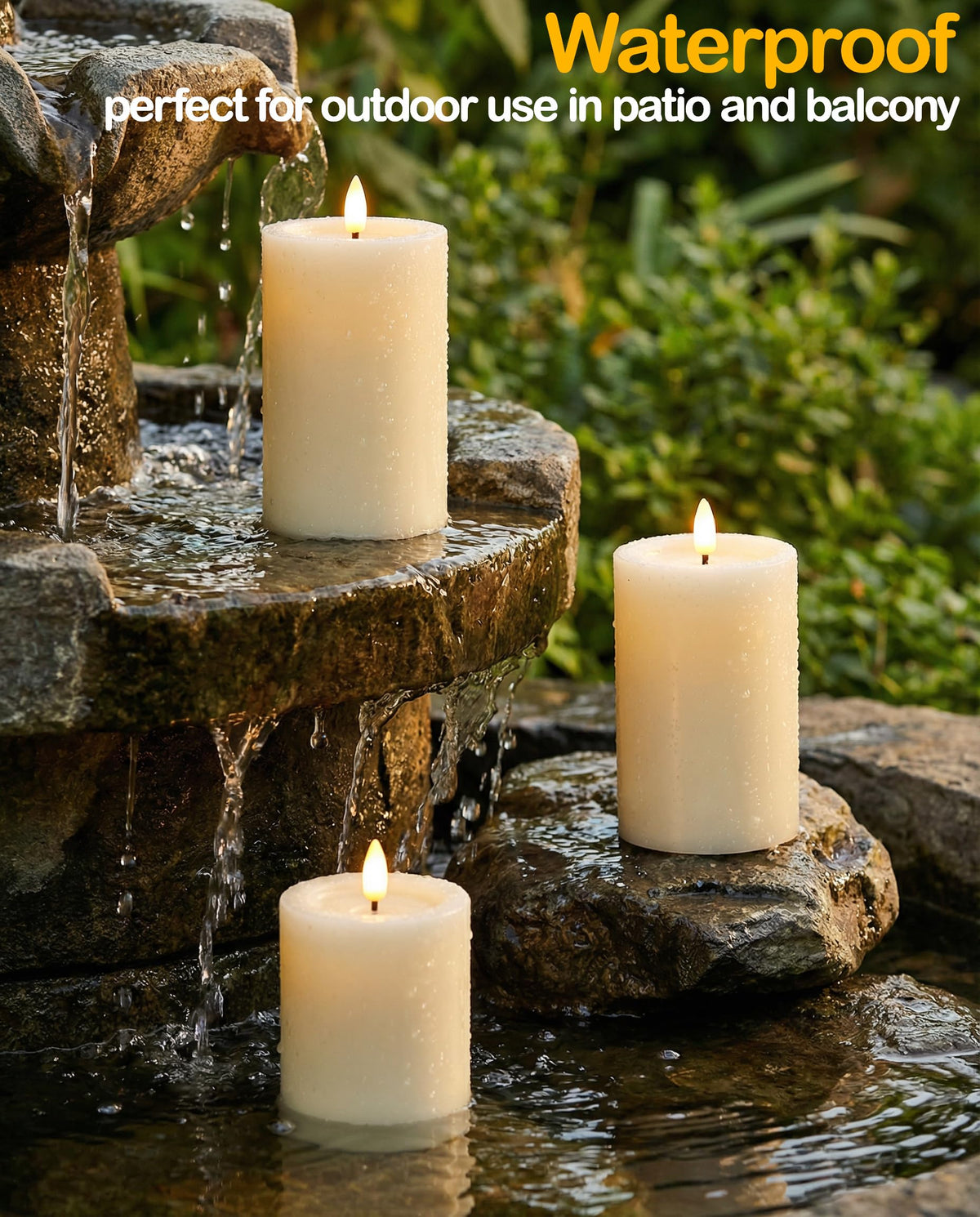 Gmnee 3"x6" Outdoor Waterproof Flameless Candles with Remote and Timers, LED Candles, Battery Operated Candles, Electric Fake Pillar Candles for Patio Porch, and Lanterns Decor (Ivory, Plastic)