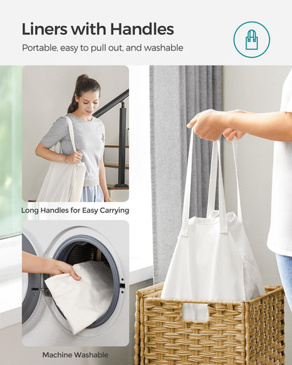 SONGMICS Laundry Hamper with Lid, 17.2 Gallon (65 L) Synthetic Rattan Clothes Laundry Basket with Lid and Handles, Foldable, Removable Liner, Goose Yellow ULCB165N01