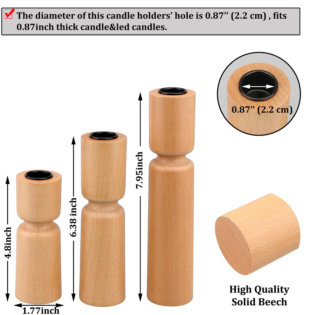 MILIVIXAY Decorative Wood Candle Holder Set of 3-Home Decor Taper Candle Stand,Natural Beech Wood Candlestick Holders Coffee Table Mantle Decor Centerpieces for Fireplace,Living or Dining Room Table.