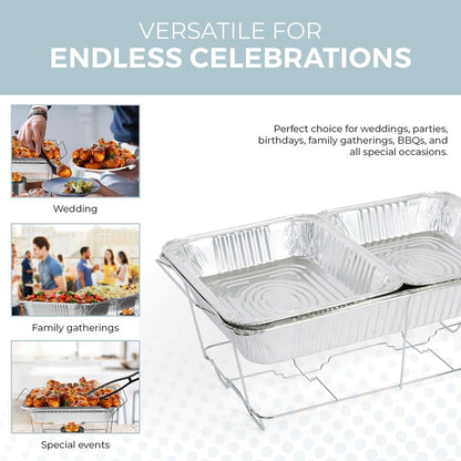 Large Full Size 33-Pcs Disposable Chaffing Buffet with-Covers, Utensils, Fuel Cans – Premium Chafing Dish Set for Events, Parties, Catering