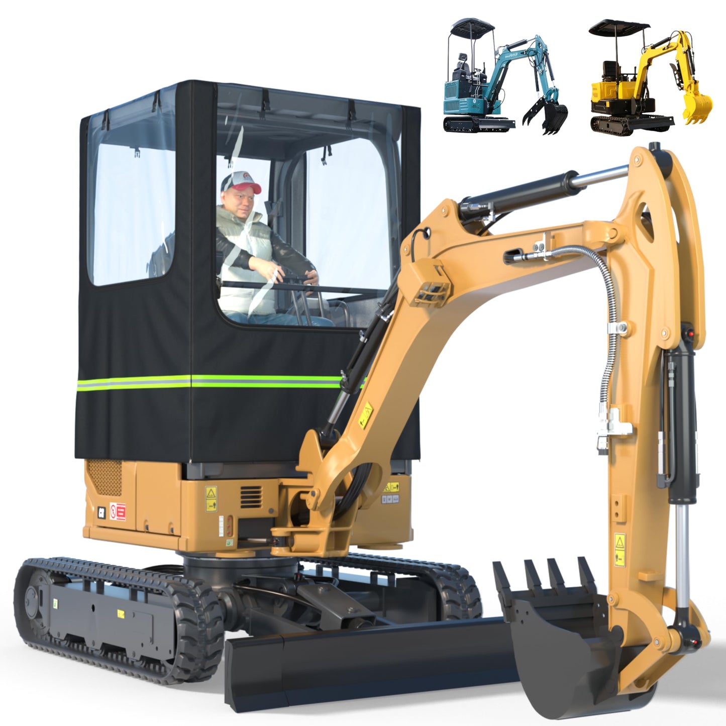 Mini Excavator Cover,Transparent Excavator Cab Enclosure,1680D Waterproof Oxford Fabric + EVA HD Transparent See-Through Material, 45x43x61in, for Bobcat E20/Kubota U17 etc, 1760-3530 lbs.(Black)