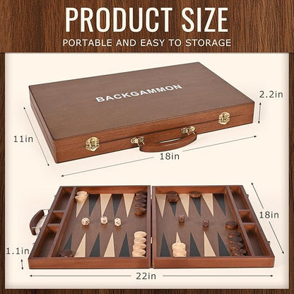 ropoda Sapele Wood Backgammon Board Game Set (18 Inches) for Adults and Kids - Classic Board Strategy Game - Portable and Travel Backgammon Set with Wooden Playing Pieces and Accessories