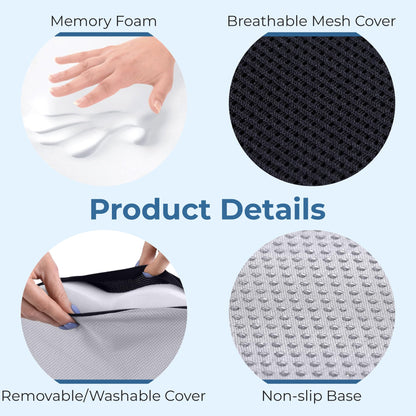 5 STARS UNITED Seat Cushion for Tailbone Pain Relief – Memory Foam Lifting Pillow for Coccyx, Hip, Hemorrhoid, Sciatica & Post-Surgery Recovery – Wheelchair, Car, Desk, Gaming & Office Chairs, Black