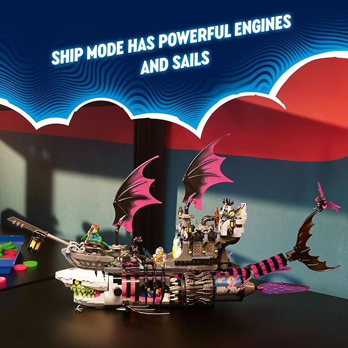 LEGO DREAMZzz Nightmare Shark Ship 71469 Construct The Building Toy Set as a Flying Pirate Ship or a Monster Truck Includes 4 Minifigures Shark Toy Gift for Tweens and Kids Ages 10 and Up