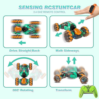 Gesture Sensing RC Stunt Car - Boys Toys Age 6-8-12 360° Rotating 4WD Hand Controlled Remote Control Twist Car with Light &amp Music Cool Toys and Ideas Gifts for Children Age 7 9 10 11 12 Years Ol
