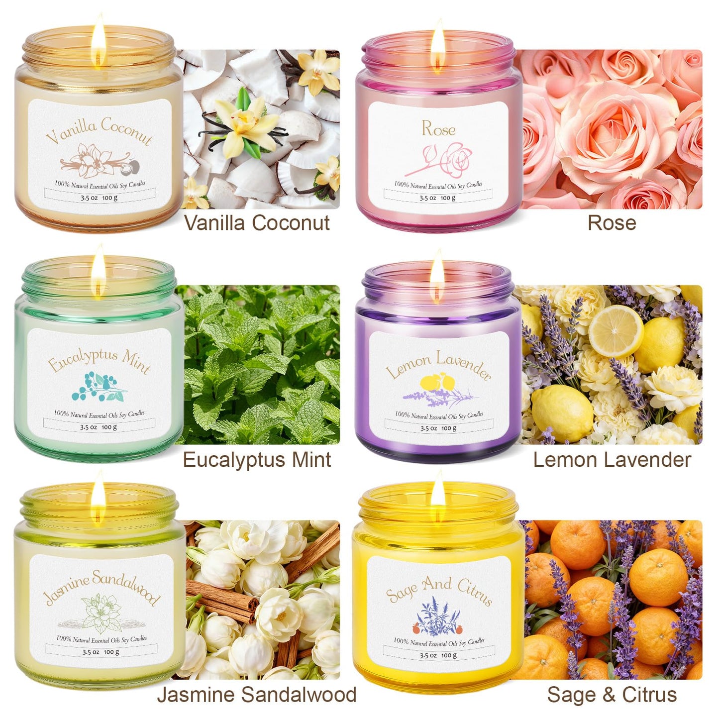 6 Pack Candles for Home Scented | Aromatherapy Candles Gift for Women,Soy Wax Long Lasting Jar Candles Gift Set for Women Christmas,Birthday,Mother's Day,Anniversary Present