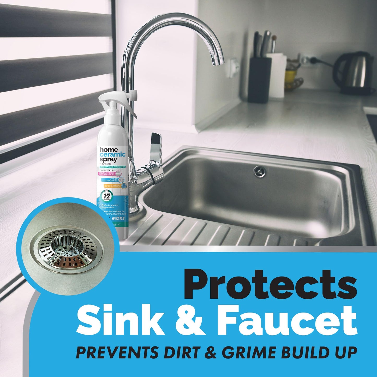 [12 Oz] Home Ceramic Coating Spray Kit - Shine, Seal & Protect Kitchen & Bath Surfaces - High Shine - Repels Stains & Grime Effortlessly - Use on Stainless Steel, Sinks, Countertops, Glass & More