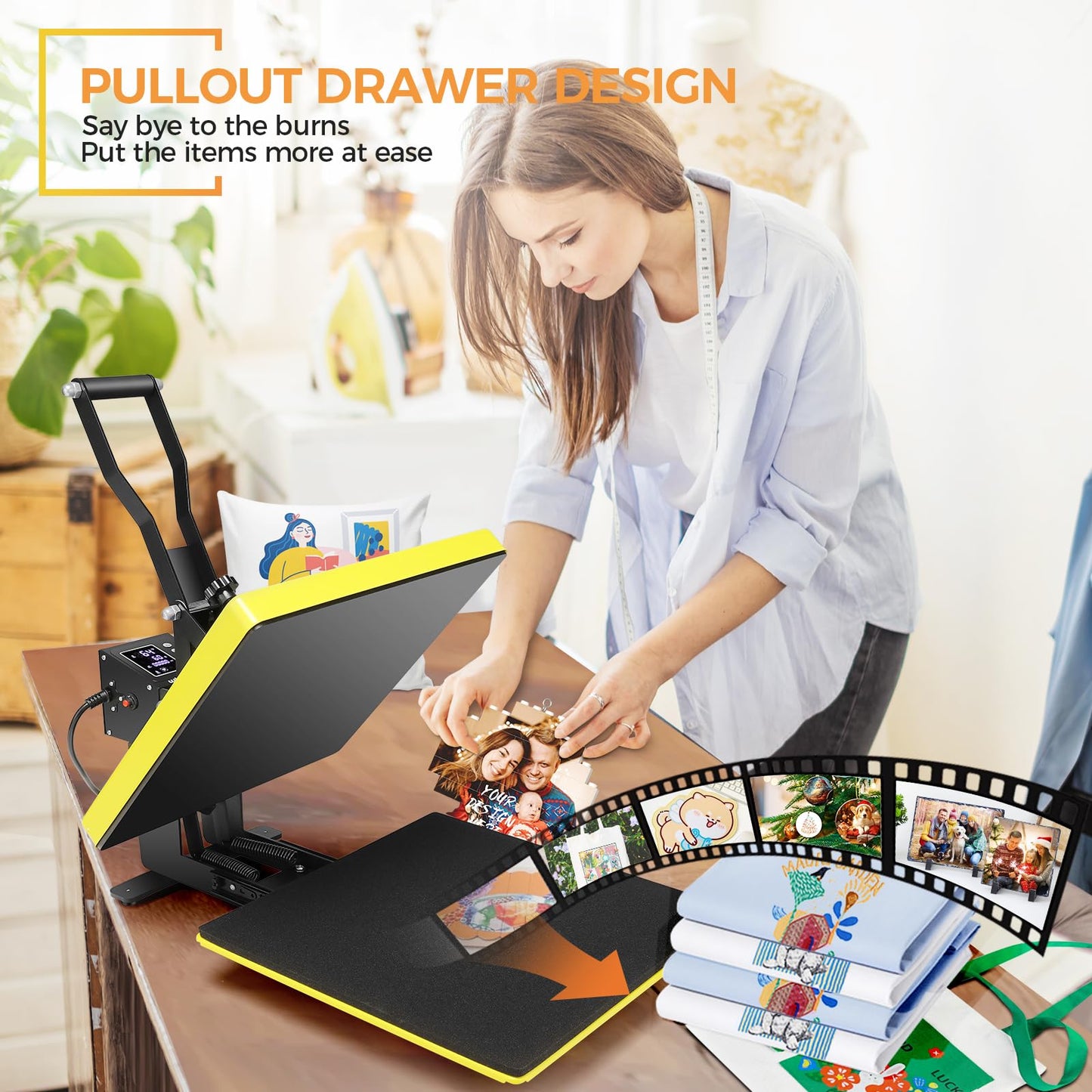 Whubefy Heat Press Machine 15x15 Slide Out, Digital Clamshell Heat Press Machine for T Shirts Printer, Heat Up Fast & Even, Sublimation Shirt Press Machine for Mouse Pad, Pillows, Coasters, Puzzles