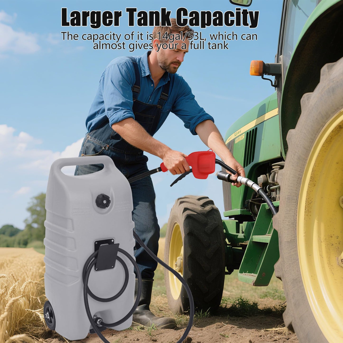 Garvee 15 gal Gas Can, Fuel Caddy with Pump, Fuel Transfer Tanks with 10 ft Delivery Hose Diesel Fuel Can for Cars, Lawn Mowers, Boats,Medium, Gray