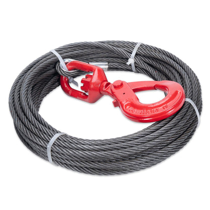 SajoSolid Winch Rope with Safty Hook, 1/2 Inch x 75 Feet Heavy-Duty Tow Cables with Hooks, 6×25 Stranded Steel Core Winch Cable, 24,000 lbs Breaking Strength for Trailers and Cranes
