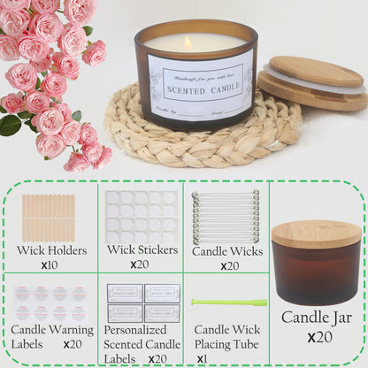 MILIVIXAY 20 Pack 4 OZ Frosted Amber Glass Candle Jars with Lids and Candle Making Kits - Bulk Wide Mouth Small Empty Candle Jars for Making Candles - Spice, Powder Containers.