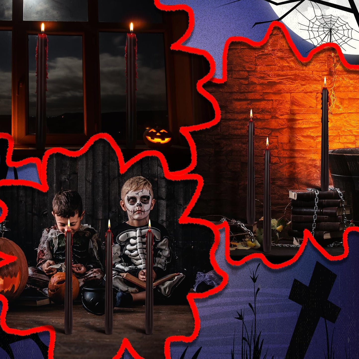 Set of 8 Halloween Bleeding Taper Candles 10 inch Black Taper Candles,Tears Taper Candle for Gothic Halloween Decoration