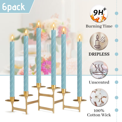 Spiral Taper Candles Blue Unscented Twisted Candlesticks 10 Inch Long Smokeless Ribbed Candle Sticks Creative Totem for Party Home Decor Gifts 6 Pcs