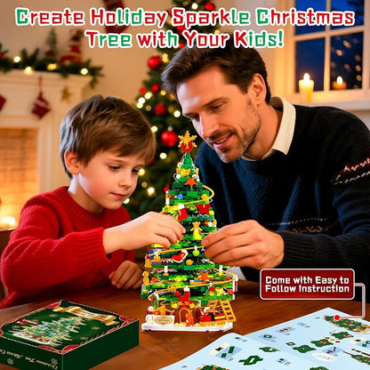 Christmas Tree Building Block Set with Light Kit Building Toy Compatible with Christmas Sets Xmas Tree Holiday Decoration for Kids Ages 8-14 Stocking Stuffer Gift for Boy Girl Adults (661PCS)