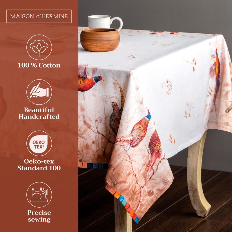 Maison d' Hermine Table Cloth Rectangle Table 100% Cotton 60 x 120 Inches Fall Tablecloth Reusable Everyday Use for Thanksgiving Christmas Decorations Dining Farmhouse Party (Faisan D'Automne)